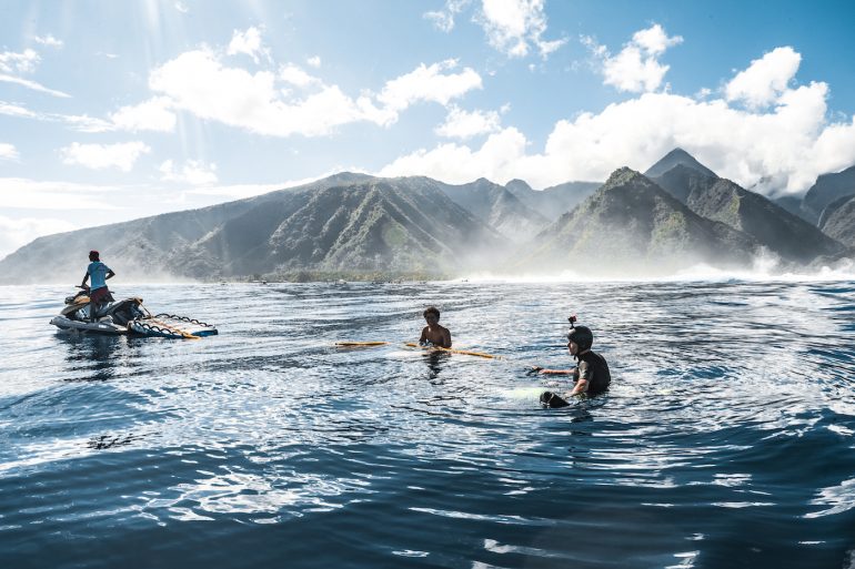 Surfers at Teahupo'o French Polynesia