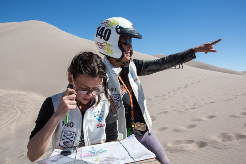 Two drivers navigating the Rebelle Rally in the California Desert