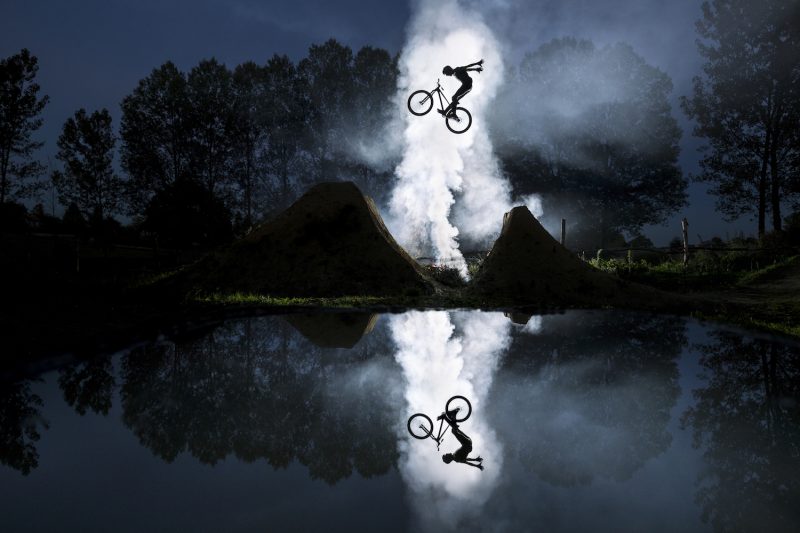 Jean-Baptiste Liautard, France, joins the big leagues with this mirrored shot of Jeremy Berthier at his trail in Bourgoin-Jallieu, France.