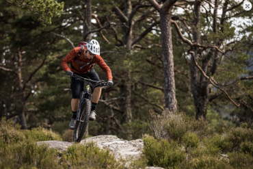 A man rides his E-mountain bike