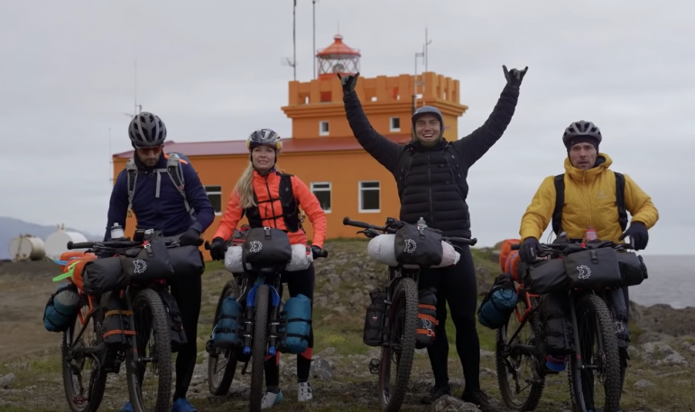 Chris Burkard and three other cyclists prepare to ride across Iceland
