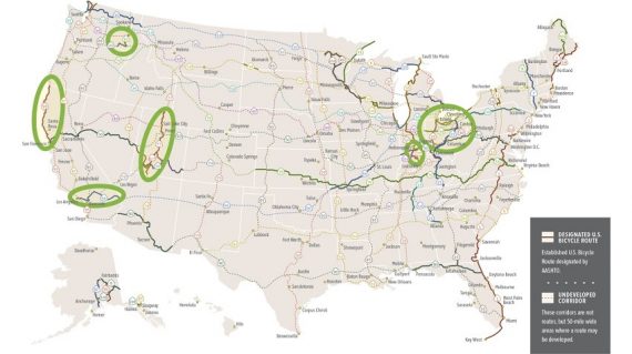 Map of new bike routes across the US