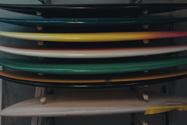 Album surfboards on a rack
