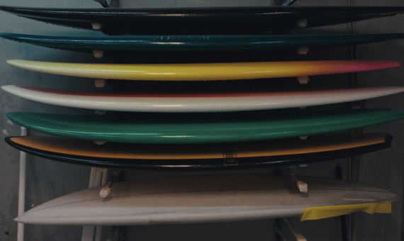 Album surfboards on a rack