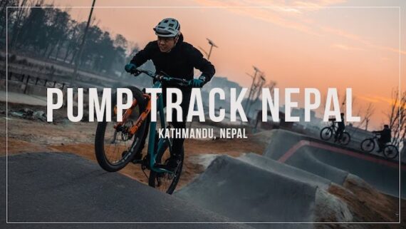 A Nepalese rider on a pump track with his Yeti mountain bike.