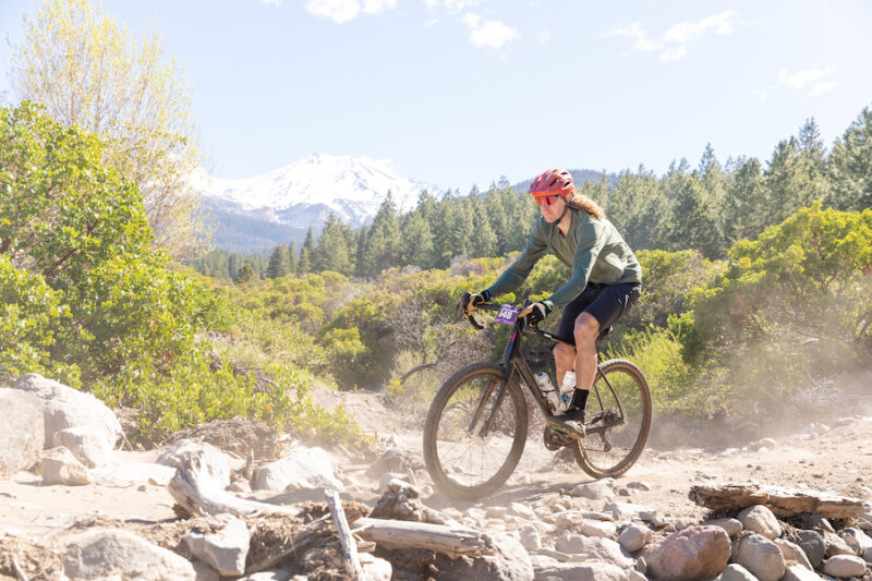 A make cyclist rides his gravel bike at a Grinduro event in Siskiyou County, CA.