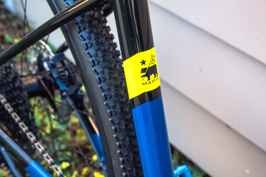 Marin Bikes flat-bar road bike frame in blue