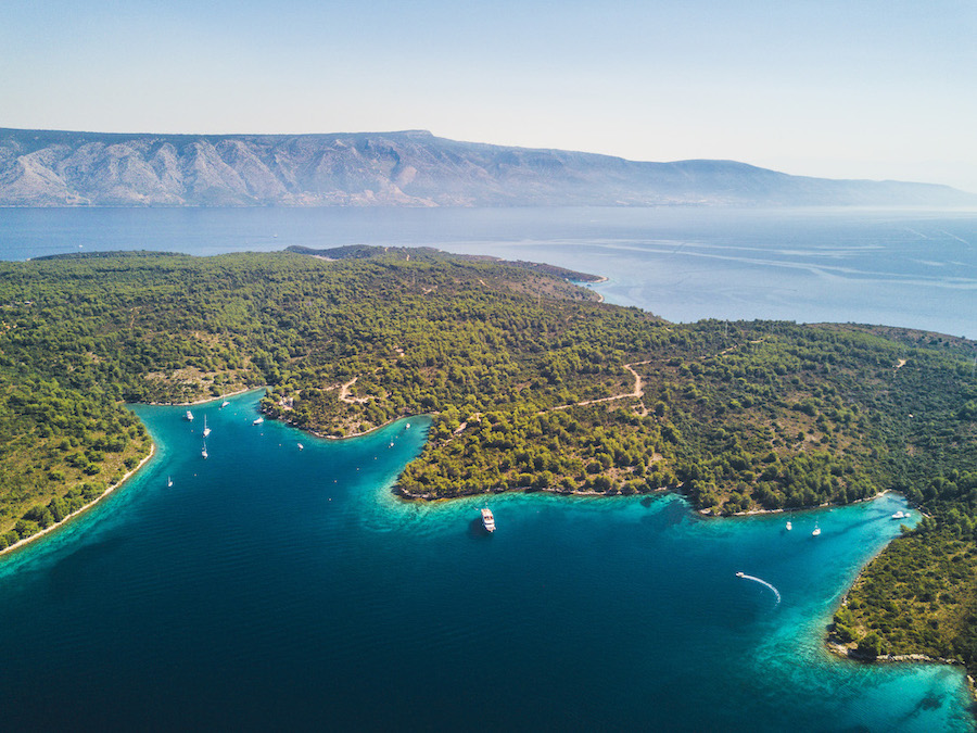 Aerial view of the blue ocean waters of Croatia.