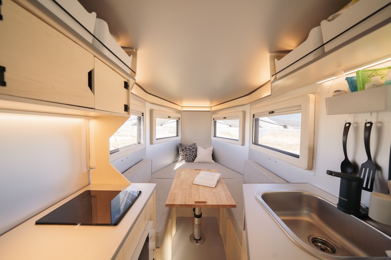 Interior or a teardrop trailer